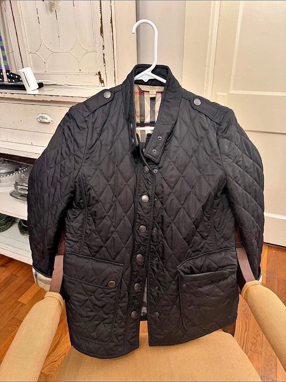 Burberry Quilted Plaid-Lined Jacket in Black